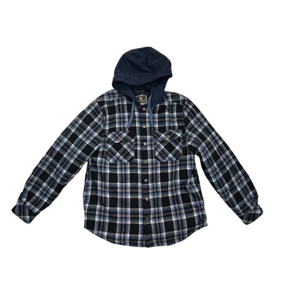 Legendary Outfitters Shirt Jacket Mens Large Blue Hooded Quilted‎ Snaps Cotton - Picture 1 of 6